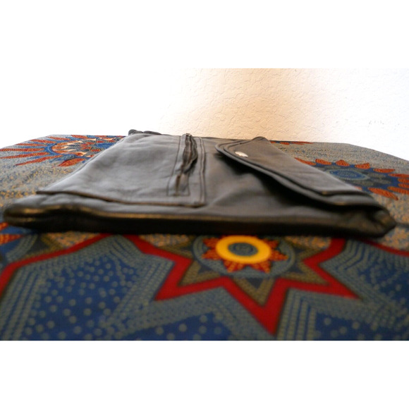 Vintage Black Leather Envelope Strapless Unisex Clutch Bag 9" x 13" Boho Hippie - Picture 14 of 16